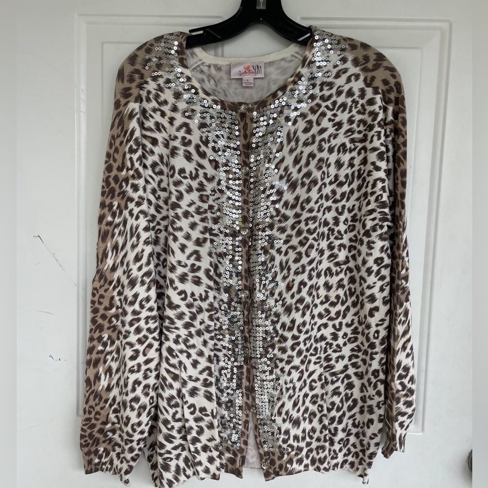 The Quacker Factory Leopard Print Cardigan Sweate… - image 1